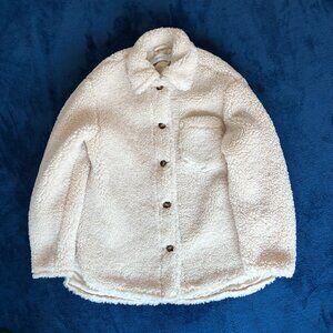 Bershka Cream Sherpa Teddy Button-Up Jacket Size L